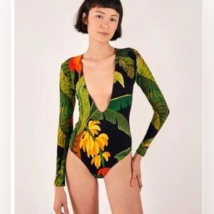 NWT Farm Rio Cocoa Forest Long Sleeve Bodysuit Medium